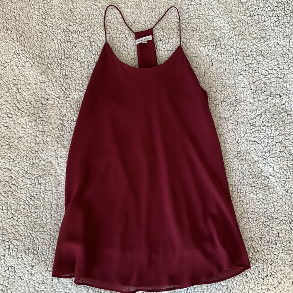 Red Dress Boutique Naked Zebra thin strap flowy chiffon tank top maroon crimson